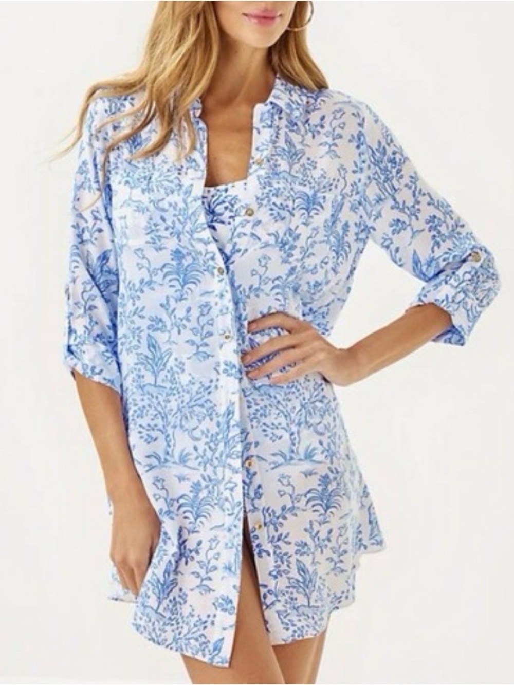 Lilly Pulitzer Natalie Shirtdress Swimsuit Cover-up Resort White and Blue